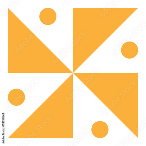 Abstract geometric symbol with rotating triangles and circles