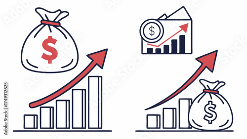 Financial Growth Chart with Money Bag Showing Rising Profits, Investment Success, and Income Increase for Business and Personal Finance