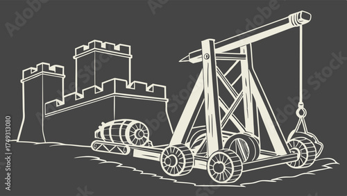 Medieval Siege Weapon Trebuchet Attacking Castle Wall Historical Warfare Strategy Overcoming Business Challenges Illustration