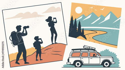 Road Trip Adventure Travel Outdoor Vacation Illustration Family Exploring Nature Hiking Photography Scenic Views