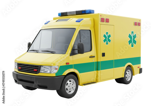 Wallpaper Mural Yellow ambulance van isolated on transparent background, emergency vehicle for medical assistance and patient transportation Torontodigital.ca
