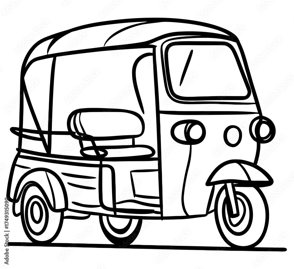 Fototapeta premium Sri lankan three wheeler, tuk-tuk line art