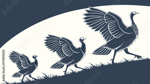 Growing Turkeys Running Uphill Vector Illustration for Business Growth, Financial Progress, Career Advancement, and Thanksgiving Holiday Marketing