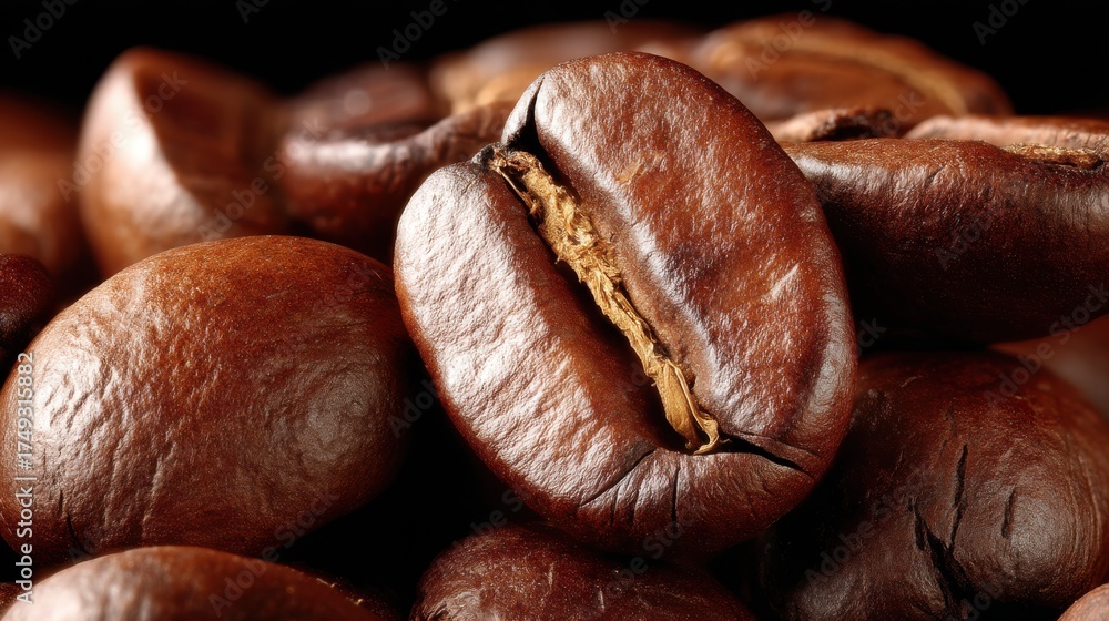 Fototapeta premium Brewing perfection dark roast coffee beans kitchen food photography cozy atmosphere close-up flavorful experience
