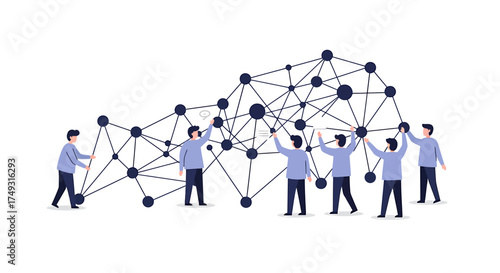 People collaborating on a complex network structure of nodes and lines