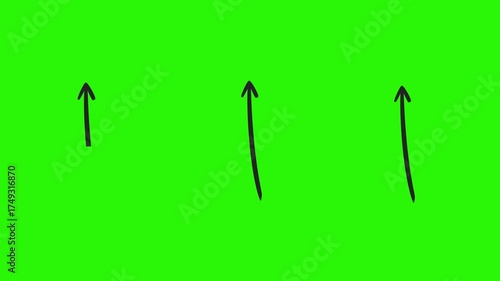 2D black arrow looping animation on green screen background. Ideal for motion design, video editing, and directional visual effects.