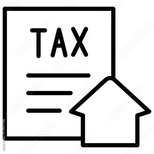 Property Tax Outline Icon Design Vector - Tax document with a house, representing property tax, financial report, or real estate cost