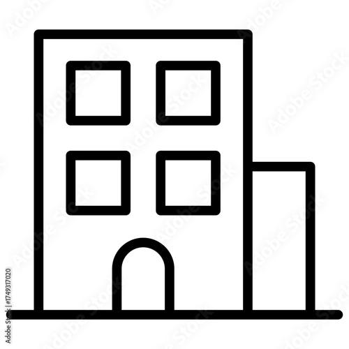 Apartment Building Outline Icon Design Vector - Multi-story apartment building, symbolizing urban housing, rental unit, or real estate development