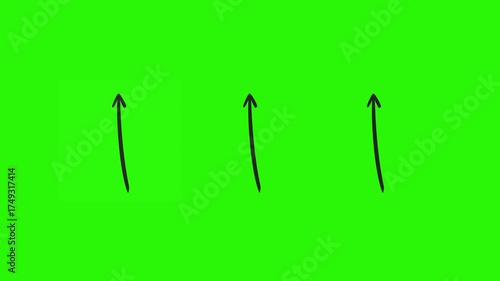 2D black arrow looping animation on green screen background. Ideal for motion design, video editing, and directional visual effects.