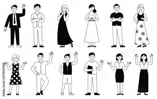 Diverse group of people in various outfits standing and posing together on