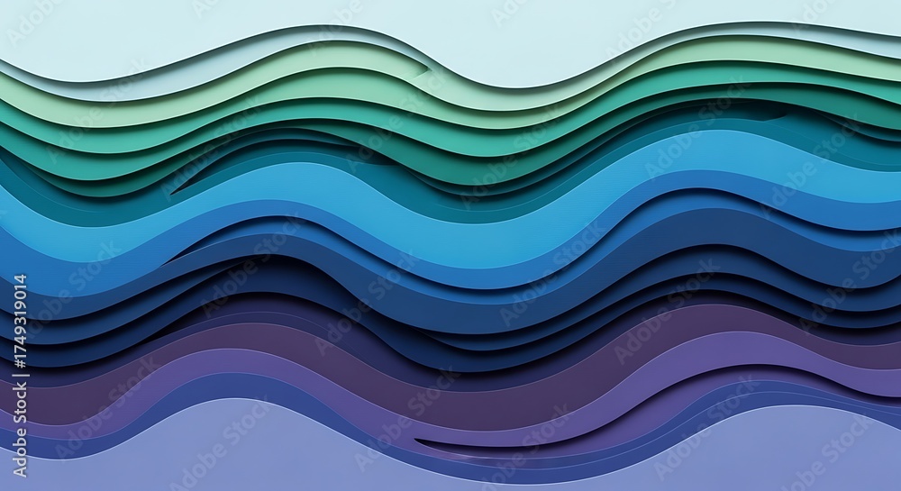 Fototapeta premium Dynamic abstract background with undulating waves in a gradient of cool colors, creating a soothing and modern visual texture for diverse design projects