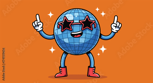 Cheerful Disco Ball Character Wearing Star Sunglasses and Boots.