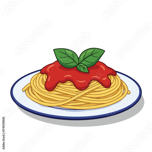 Delicious Spaghetti with Tomato Sauce and Fresh Basil Garnish.