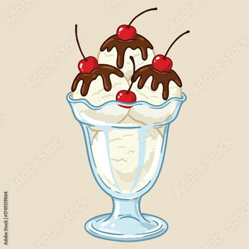 Delicious Vanilla Ice Cream Sundae with Chocolate Drizzle