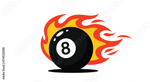Flaming Black Eight Ball with White Number 8.