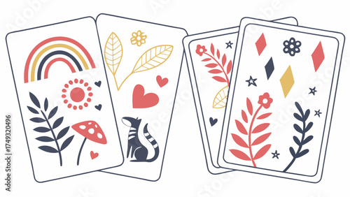 Whimsical Illustrated Cards for Creative Design and Digital Marketing. Playful Nature Elements for Wellness, Games, and Educational Content.