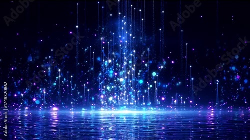 Blue particle light rising, blue luxury particle stripe background, awards ceremony party background video, colorful particles rising, blue background video.