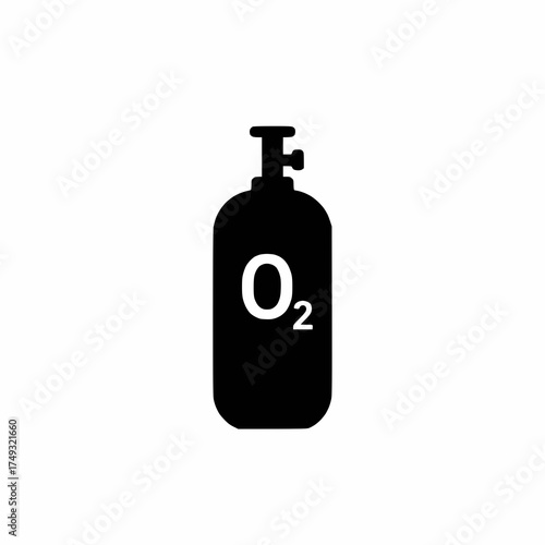 black and white oxygen cylinder symbol, minimal flat vector, white background