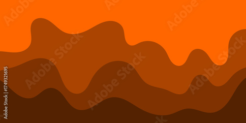 Vector silhouette illustration of desert sand dunes at sunset with orange sky and mountains. Abstract background.