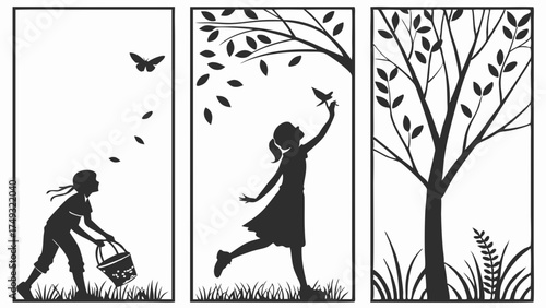 Silhouette Girls Growing with Nature Journey Butterfly Bird Tree Environmental Care Childhood Development Freedom Personal Growth Web Design Education