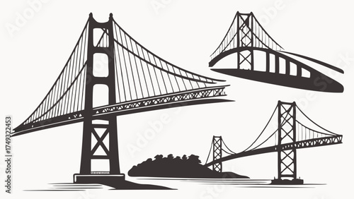 Iconic Bridge Silhouette Vector Collection for Travel Marketing, Engineering Design, Urban Planning, and Global Business Connection Graphics