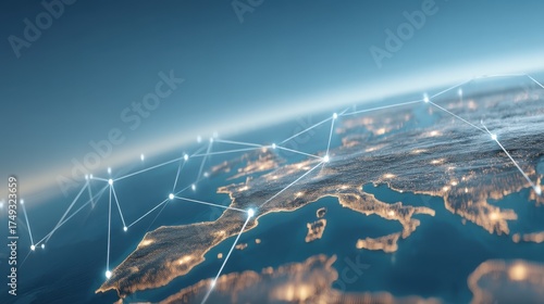 Global connectivity through technology aerial view of europe digital map futuristic environment tech concept