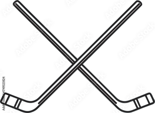 Two crossed ice hockey sticks with puck