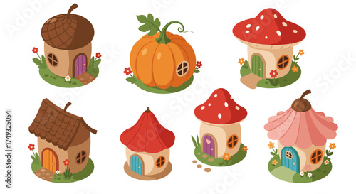 Whimsical fantasy houses: acorn, pumpkin, mushroom designs for creative inspirations