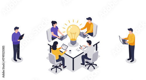 Creative team collaboration with innovative ideas in office setting