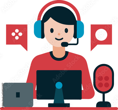 Gamer livestreaming setup with technology elements