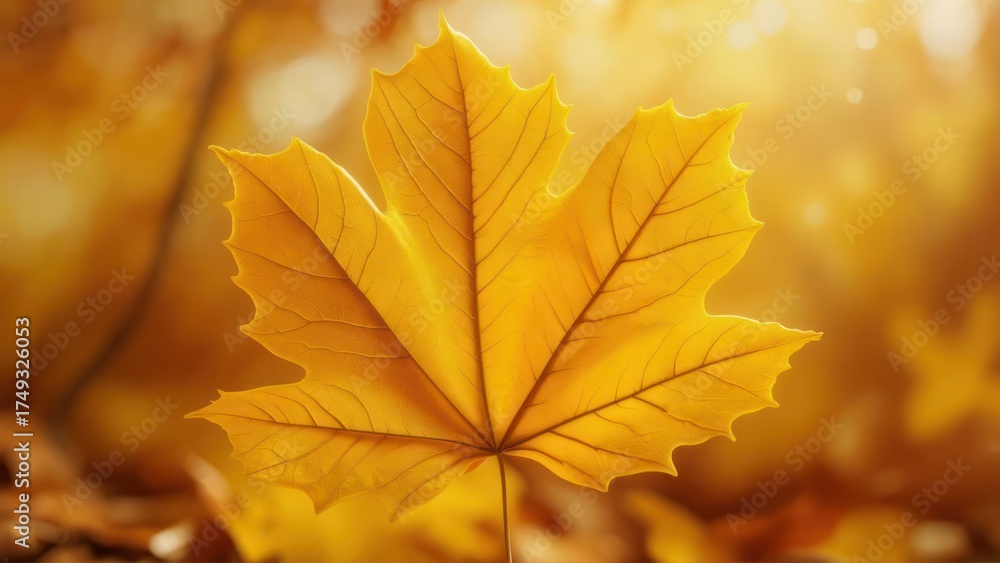 Fototapeta premium Golden Maple Leaf in Autumn Sunlight.