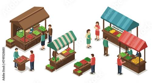 Isometric market scene with stalls and people