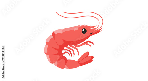 Cartoon Shrimp Illustration with Curled Body and Antennae.