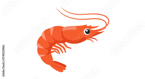 Cartoon Illustration of a Vibrant Orange Shrimp with Antennae.