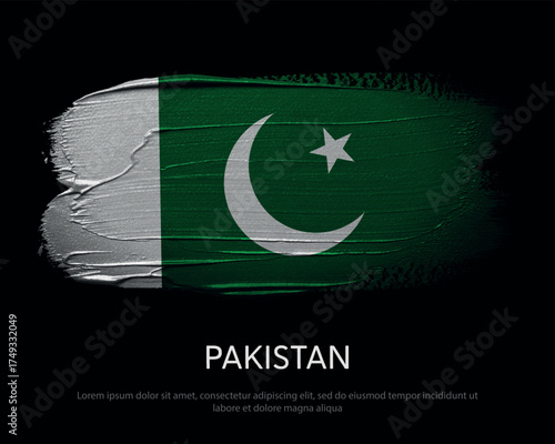Pakistan National flag brush painted on black background