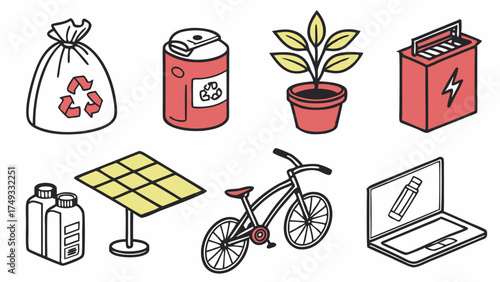 Green Energy and Sustainable Living Icons for Eco-Friendly Business Environmental Protection and Recycling Solutions