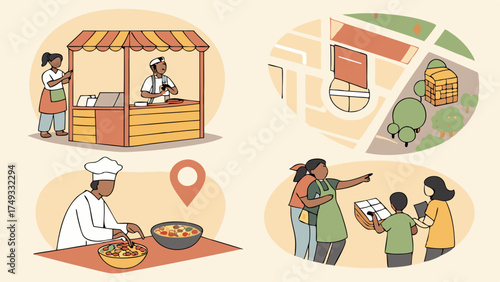 Entrepreneurial Local Business Development, Food Market, Chef Cooking, Location Planning, Community Research