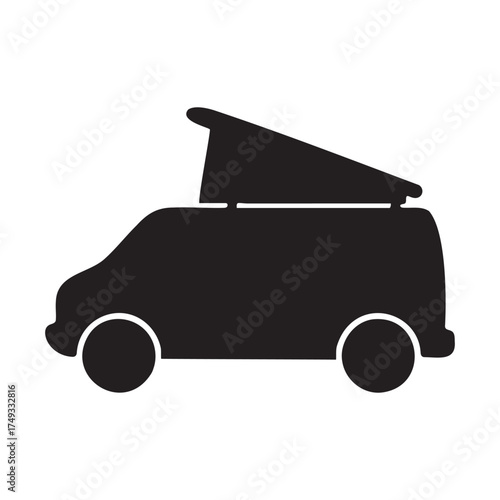Silhouette of a camper van icon on a white background