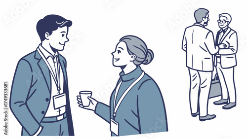 Business Professionals Networking at Conference. Colleagues Discussing and Connecting. Friendly Professional Event Illustration.