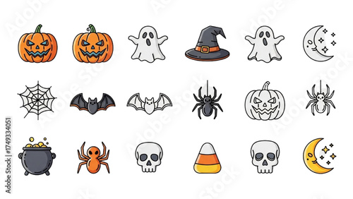 Halloween Festival Vector Illustration Icon Set – Spooky Holiday Elements
