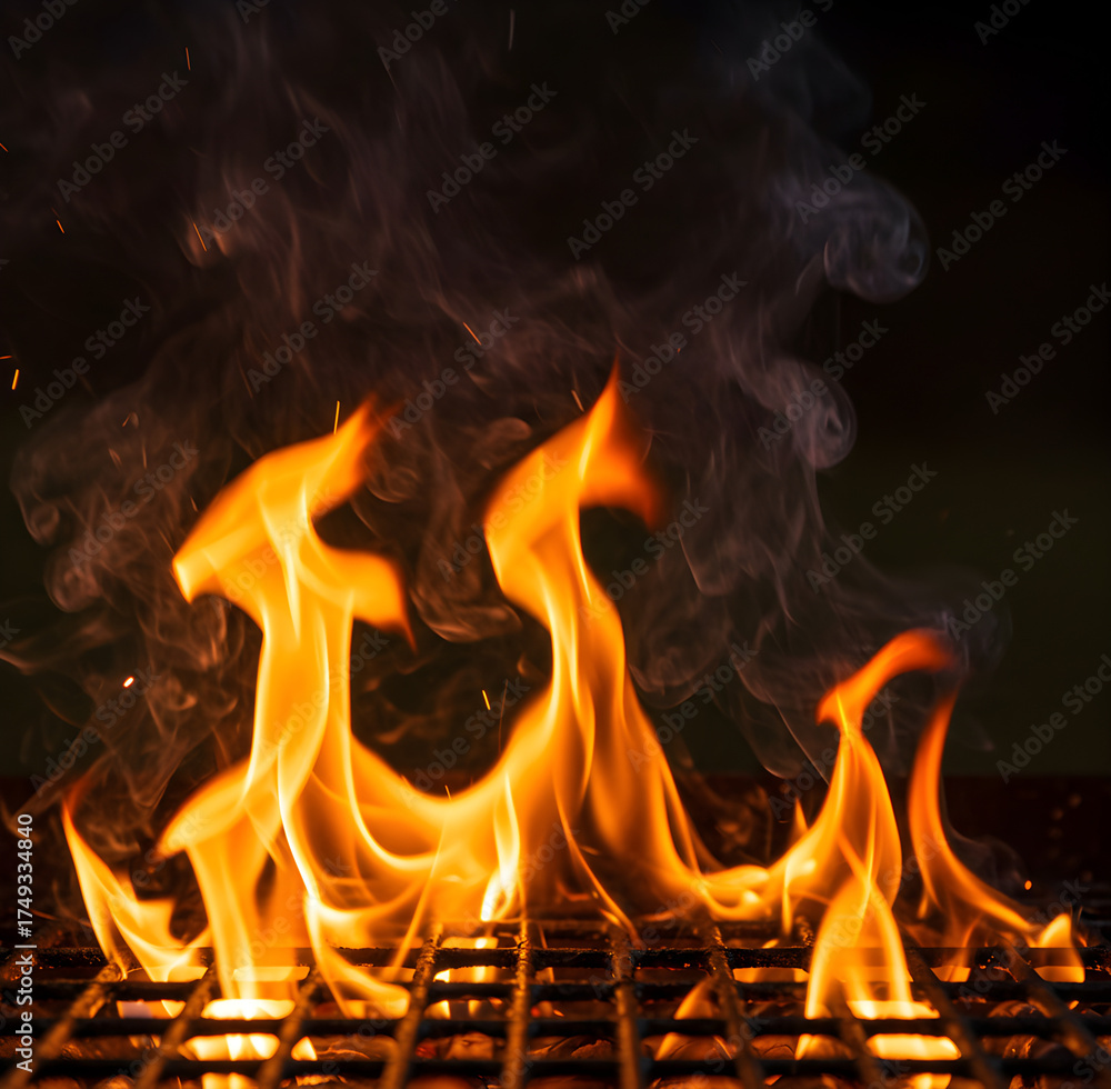 Fototapeta premium Flames and Smoke on a Barbecue Grill