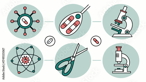 Biotechnology Research Icons for Medical Science Innovation and Genetic Engineering Development
