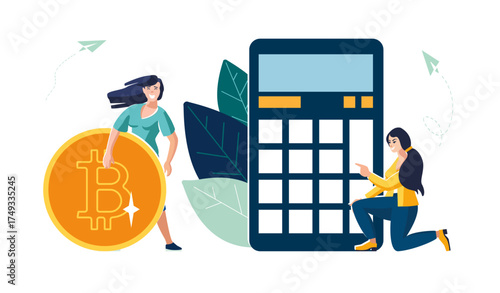 Business, people, bank employees calculate financial income. Accumulating funds, money gold dollar coins, investment growth financing, profitability, people, banking, bank, poster. Vector illustration