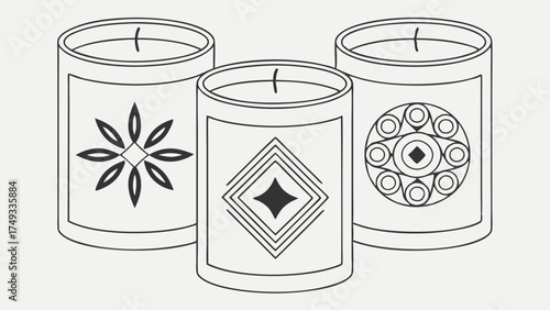 Decorative Candles with Intricate Patterns. Elegant Line Art for Home Decor, Gifting, Lifestyle Branding, Relaxation, and Self-Care.