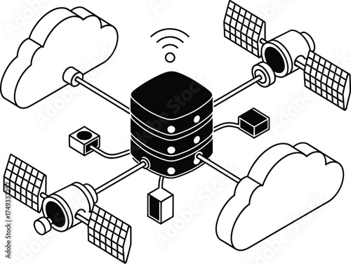 Centralized server connected to cloud storage and satellites via wireless network