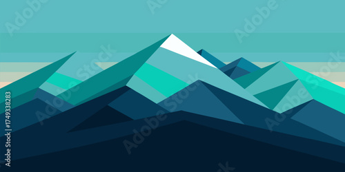 Geometric abstract mountain peaks in cool blue tones