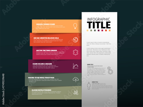 A modern infographic layout design template, featuring colorful horizontal steps and an infographic title section. This infographic layout is perfect for presenting data or information clearly.