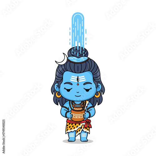 Chibi Lord Shiva Meditating with Ganges Flowing from Head.