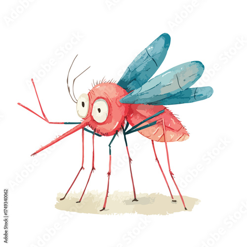 Funny Cartoon Mosquito Vector Illustration.