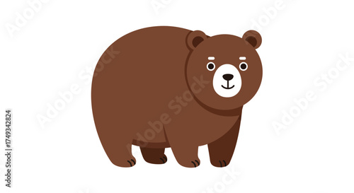 Cartoon Brown Bear Illustration with Cute Facial Features.